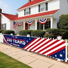 250th Anniversary Banner 138 x 20 Inch Patriotic USA Flag Decorations for Fence