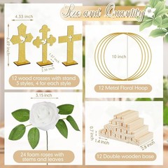 48 Pcs Baptism Centerpiece Set First Communion Decor Wooden Cross Floral Hoop