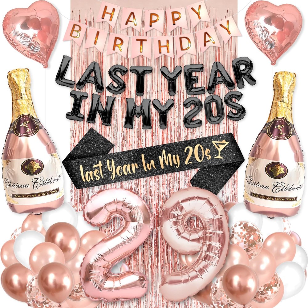 29th Birthday Party Decorations for Women Rose Gold Supplies Set with Last Ye…