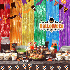 Rainbow Fringe Curtain Party Streamers 2Pack 3.3 X 8.3 Ft Foil Fringe Backdrop C
