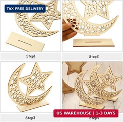 WILLBOND 2 Sets Ramadan Wooden Ornament, Ramadan Mubarak Decorations Eid Mubarak