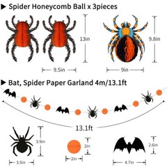 Halloween Party Decorations Orange Black Hanging Spider Bat Lantern Honeycomb