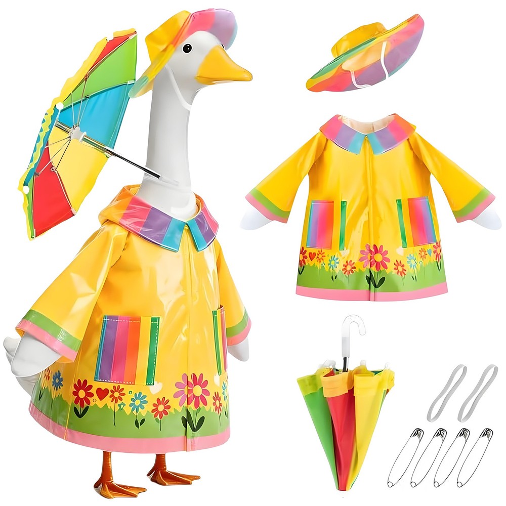 3Pcs Porch Goose Outfits Functional Lapel Print Raincoat Stylish Trendy Mini