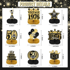 50Th Birthday Decorations for Men – 9Pcs Black Gold 50Th Birthday Party Decorati