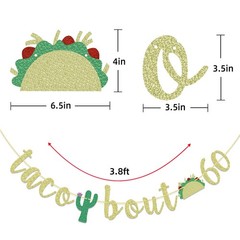 Taco Bout 60 Cactus Banner, 60th Birthday Fiesta Party Decorations, Multi
