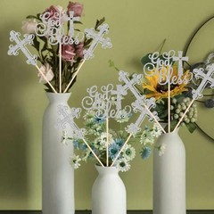 Baptism Centerpiece Sticks God Bless Cross Table Toppers Silver 12 PCS Decor