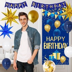Blue and Gold Birthday Decorations for Men Women, Happy Birthday Decorations for