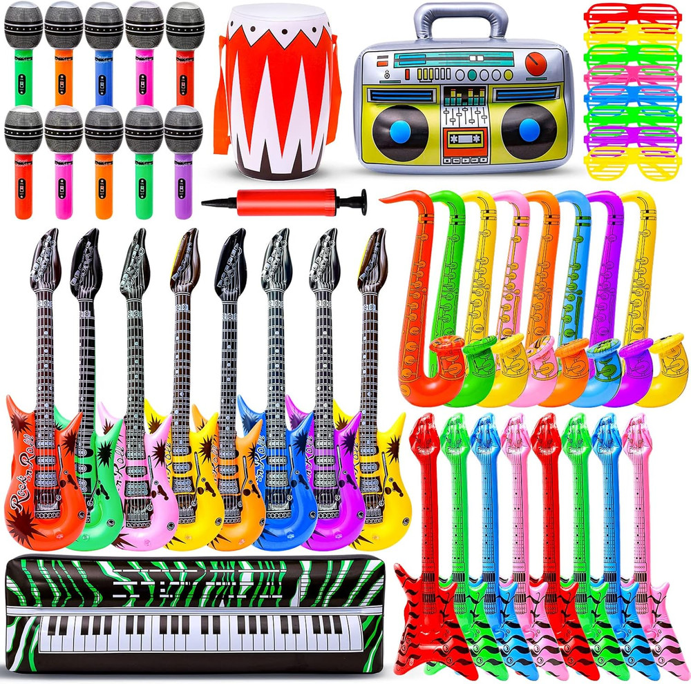 Inflatable Rock Star Toy Set, 48Pcs Inflatable Party Props for Kids 80S 90S Part
