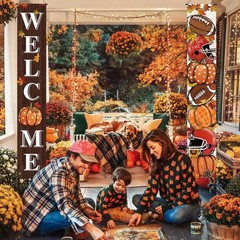 Fall Decorations Maple Leaves Pumpkin Welcome Porch Sign Door Banner Gift 12×71″