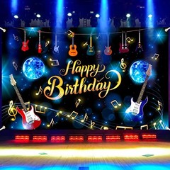 Music Note Guitar Happy Birthday Banner, Musical Note Rock and Roll Party