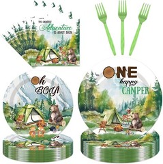 Camping Aventure Toddler Disposable Birthday Tableware (Plates, Napkins, Forks)