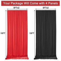 10ft x 10ft Wrinkle Free Backdrop Curtain Red and Black 4 Panels