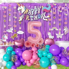 5th Girl Unicorn Party Decorations set, 5 Year Old Party Supplies for Girls w…