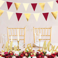 Burgundy Party Decorations Gold Maroon Beige Fabric Triangle Pennant Banner Garn