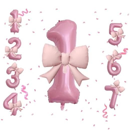40 Inch Pink Number Balloons 21 Inch Pink Bow Balloons Pink 1 Balloon Number1
