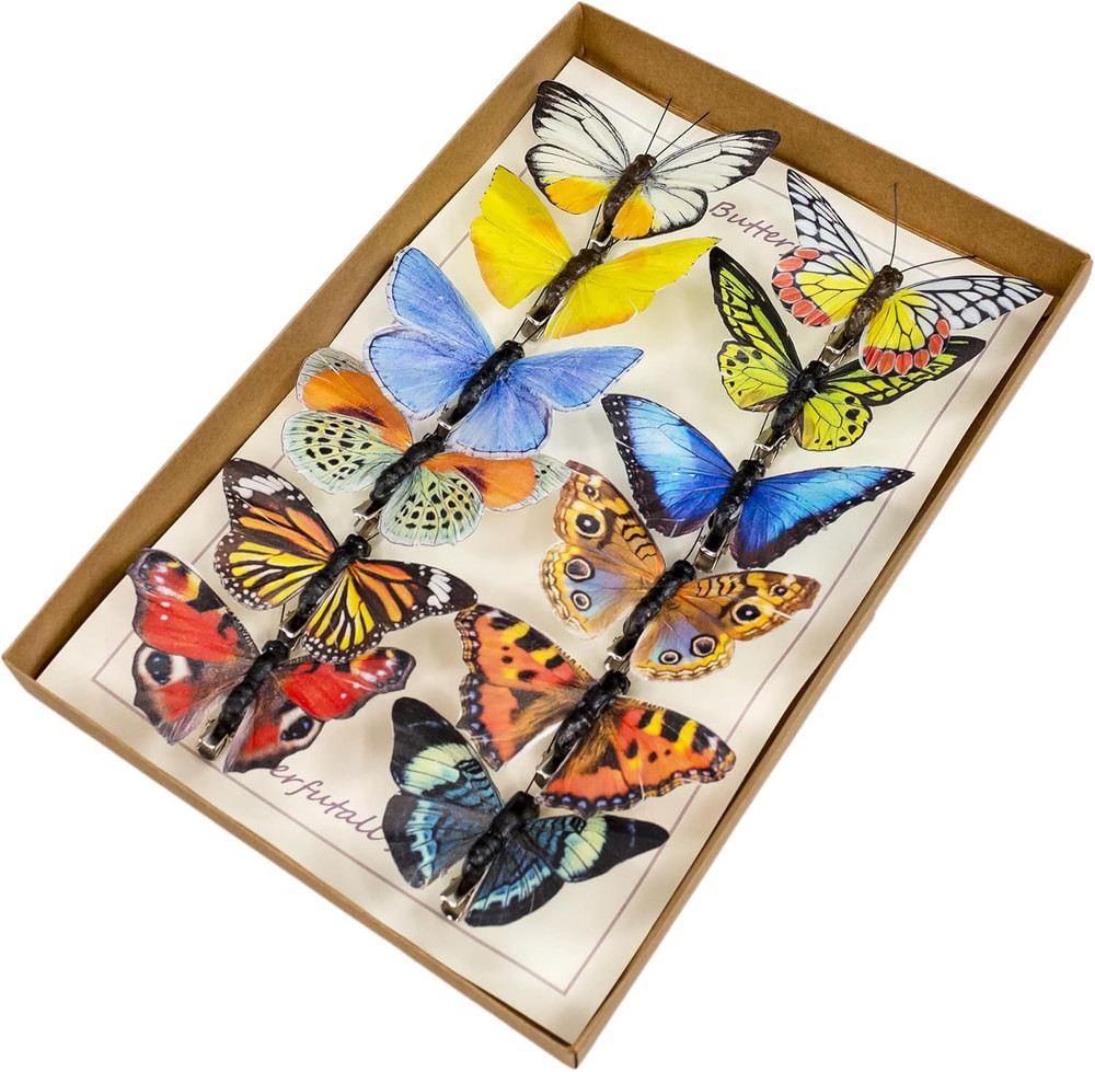 -Artificial Feather 3D Butterfly Party Decorations Set of 12 with Clip 12 Color