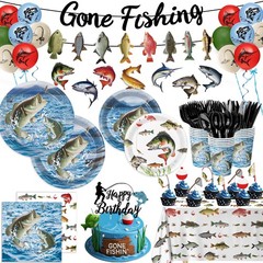 178PCS Fishing Birthday Party Decorations Includes Plates, 9 inches, 7 inches