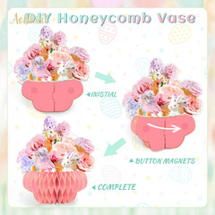 Easter Party Decorations,Paper Honeycomb Vase with Bouquet Print Card,Glitter Ed