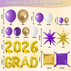 Purple and Gold Graduation Decorations 2026, Purple Gold Graduation Balloon A…