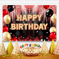 Happy Birthday Backdrop Banner Black and Red Theme Background with Neon Shiny