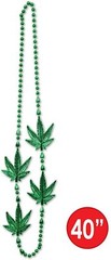 48″ GREEN POT LEAF BEAD NECKLACE Funny Marijuana Reefer Hippie Mardi Gras Party
