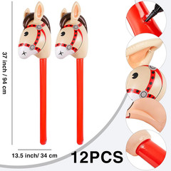 12 PCS 37 Inch Inflatable Stick Horse Premium PVC Horse Head Stick for Western P
