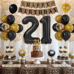 21st Cheetah Decorations,Black Gold Leopard Balloons Set with Happy Banner Nu…