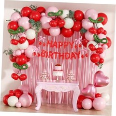 Cherry Birthday Party Decorations with Red Light Pink Sand White Balloons