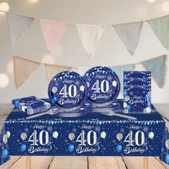 40th Birthday Decorations for Men,61Pcs Blue Silver 40th Birthday Decorations Ta