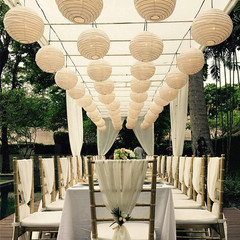 12Pcs White Paper Lanterns with LED Lights, Chinese Hanging Lanterns (6″ 8″ 10″