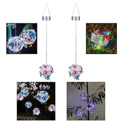 Beautiful Solar Lighted Hanging Mesh Orb with Colorful Butterfly Accents