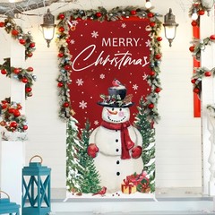 Christmas Front Door Cover Snowman Door Cover Banner Merry Christmas Door Hangin
