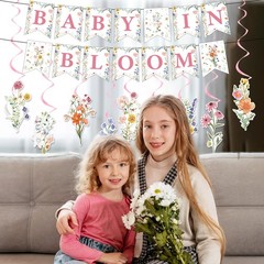 Baby in Bloom Baby Shower Decorations, Floral Banners Hanging Swirls Wildflow…