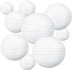 White Paper Lanterns Set 10 Pieces Decorative Hanging Round Lanterns for