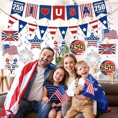 250th Anniversary Decorations Set – Banner, Swirls & Garland for USA Celebrat…