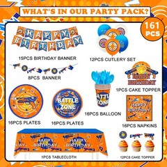 161 Pcs Dart War Battle Zone Party Decoration Gun Plates Balloons Cake Topper