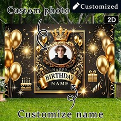 1pc Balloons Crown Tapestry Personalized Birthday Custom Poster Party Banner❀