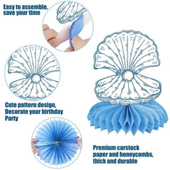Blue Bow Starfish and Seashell Honeycomb Centerpieces 12PCS Ocean Coastal Bac…