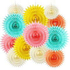 Paper Fans 12 PCS Colorful Rainbow Pastel Party Decorations Tissue Flower