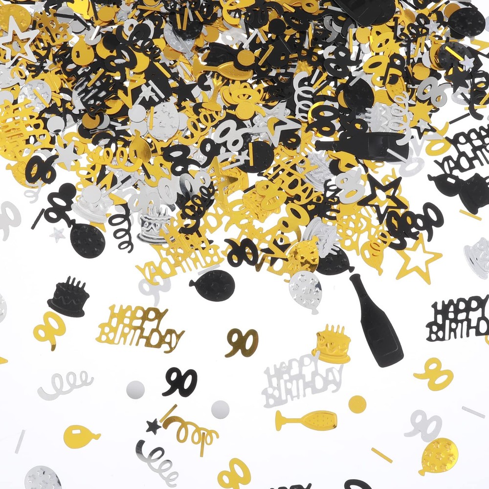 3000PCS Glitter 90th Birthday Confetti Black Gold Silver Table Party Decor