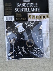 NEW YEAR’S ‘Black Gold Silver» GLITTER BANNER . CHEERS. 6.5 Ft.