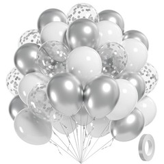 60pcs White and Silver Balloons 12inch, Silver and White Balloons with Metall