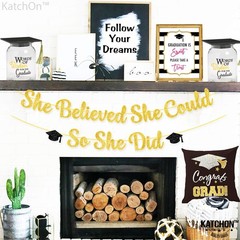 She Believed She Could So She Did Banner – Glitter 10 Feet, No DIY | Gold and Bl