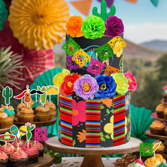 33 PCS Mexican Fiesta Cake Topper Mini Mexican Papel Picado Banner Cactus Pepper
