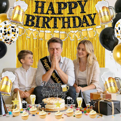 Black and Gold Birthday Decorations, 45PCS Happy Birthday Balloons Decorations f