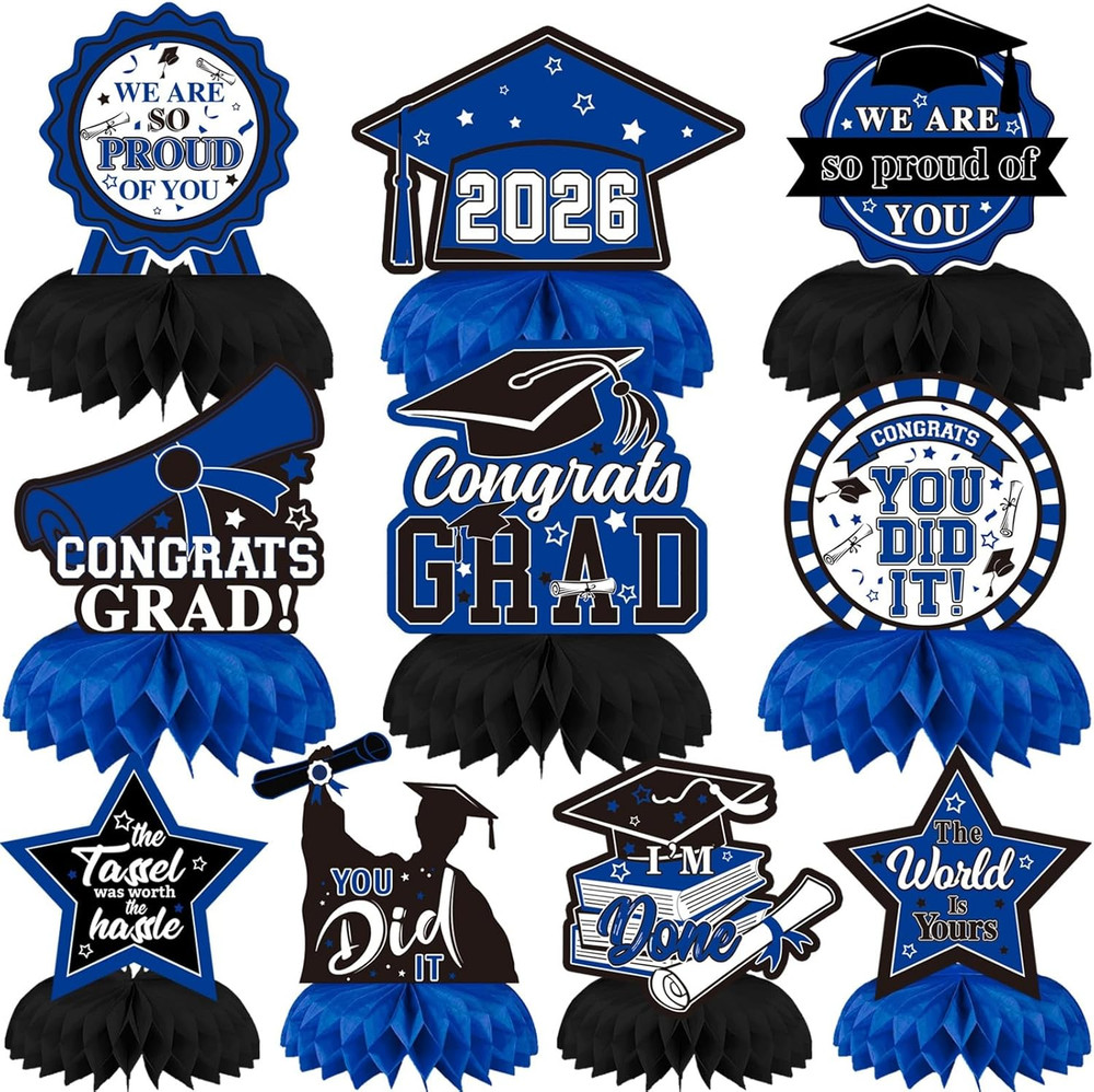 10 PCS Graduation Party Decorations Class of 2026,Blue and Black Congrats Grad H