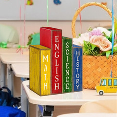 4 Pcs Back to School Table Decoration Wooden Subject Decoration Welcome Back to