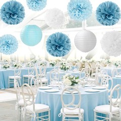 Dusty-Blue White Party-Decorations -Flowers Lanterns – 15pcs Baby Bridal Show…