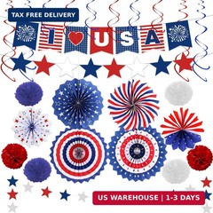 34PCS 4th of July Decorations Patriotic Decorations Love USA Banner Red White Bl