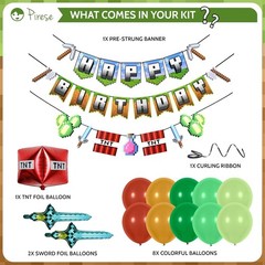 Pixel Birthday Decorations – Pixel Happy Birthday Banner with Balloons, Pre-S…